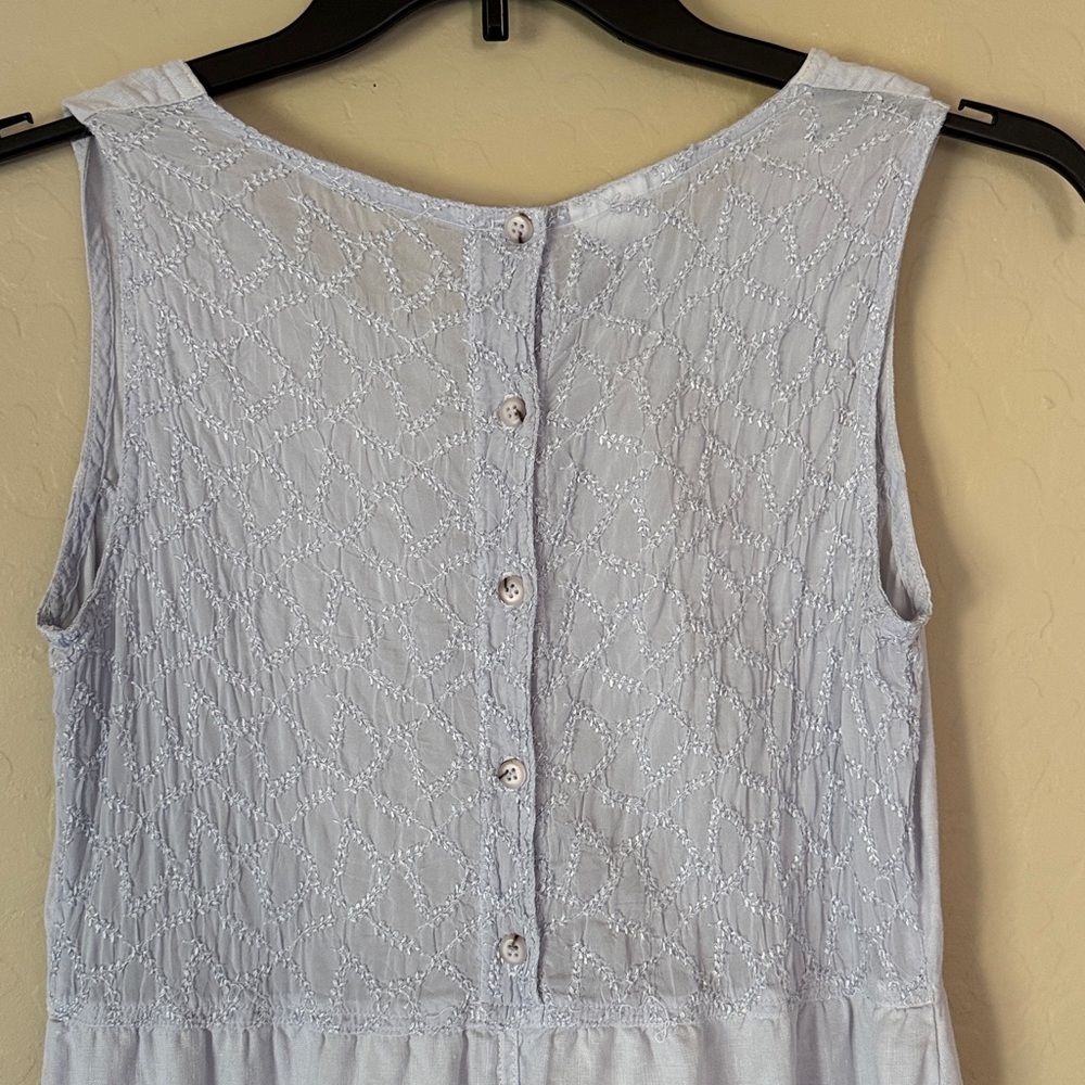 Johnny Was, small, linen dress with pockets, embroidered back with buttons